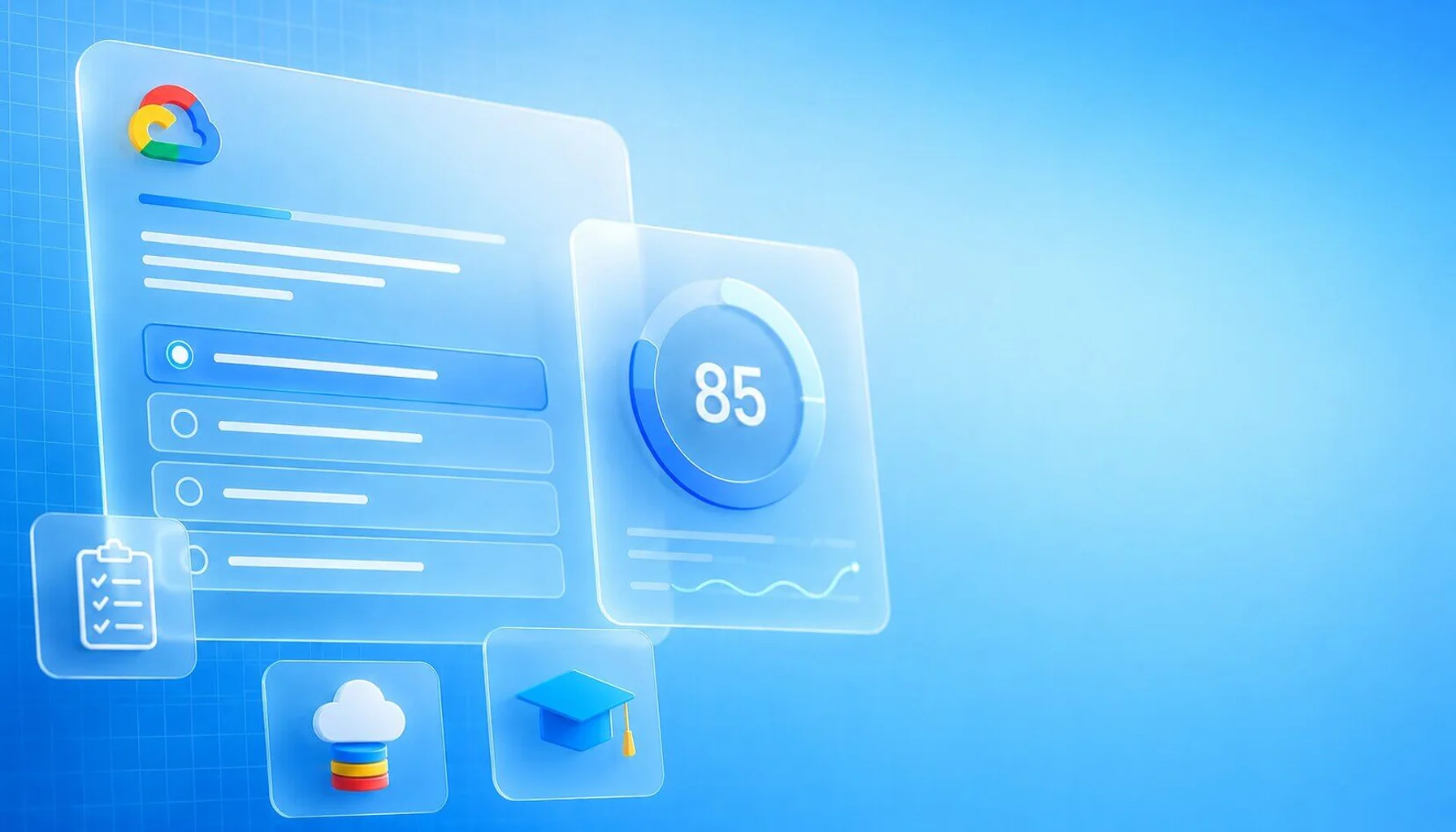 Google Cloud certification practice test dashboard with readiness score on CertlyAI