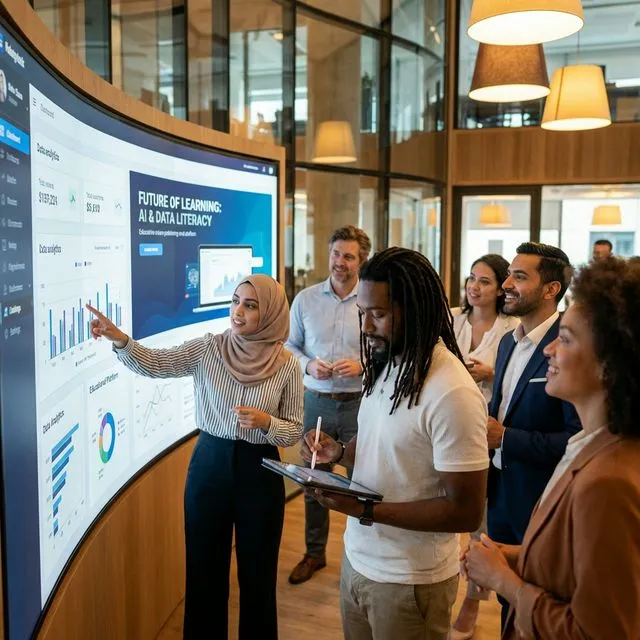 Diverse team collaborating on educational technology